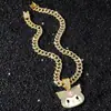 Collar con Colgante de Gato Animal Personalizado de Cadena Completa con Diamantes para Hombre, Nuevo Estilo Transfronterizo Europeo y Americano, Estilo Hip-Hop