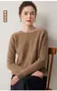 Suéter de Punto Grueso 100% Cachemir Otoño Invierno para Mujer Hombro de Silla Cuello Redondo Capa Base Pulóver de Punto Top Versátil