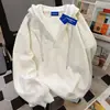 Sudadera con capucha de algodón 100% puro, estilo americano simple, de dos piezas falsas, para hombre y mujer, corte holgado, adelgazante, forrada de polar, chaqueta estudiantil para otoño e invierno