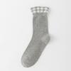 Calcetines de encaje a cuadros con boca de burbuja hasta la pantorrilla, versátiles para otoño e invierno, color liso, estilo coreano, simples, de nicho, calcetines 100% algodón para mujer