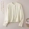 Estilo Novo da Primavera de 2026 Simples, Fashion e Versátil Moletom Solto de Algodão de Manga Longa Jaqueta de Botão Cor Pura para Mulheres