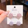 Pendientes de flor de cristal de circonita rosa y púrpura con diseño avanzado 2024, nuevos y elegantes pendientes de plata con broche de celebridad de Internet.