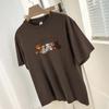 260g Heavy Cotton T-shirt Feminino de Manga Curta Verão Nicho Chic Top Solto Na Moda Marca Urso Impresso Meia Manga