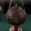 Quemador de incienso colgante de cobre estilo Tíbet, importado de Nepal, quemador de incienso de disco de cobre vintage tallado a mano, quemador de incienso colgante