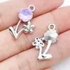 Aretes hechos a mano para armar, collares, colgantes pequeños, forma de corazón de aleación, moño, tulipán, colgantes morados, accesorios de joyería para armar
