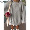 Suéter pullover outono e inverno transfronteiriço da Amazon para mulheres, casual, gola redonda, tricotado em ponto trançado, padrão losango, solto, moderno, malha