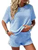2026 Ropa de Mujer Europea y Americana Amazon TK Verano Nueva Moda Casual Cuello Redondo Tres Colores Manga Corta Conjunto de Shorts con Abertura