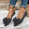 Zapatos de Mujer de Comercio Exterior Lazo Lunares Talla Grande Slip-on 2026 Otoño Zapatos Perezosos Punta Agujero Cruzado Planos Individuales Mujer