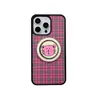 Funda Rosa a Cuadros para Teléfono Móvil Apple 15 1712 Adecuada para iPhone 16 Soporte Magnético de Dibujos Animados 18Promax Femenina 13
