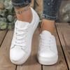 2026 Nuevo Modelo Blanco Versátil Transfronterizos Deportivos Casuales Planos Zapatillas de Pareja Talla Grande con Cordones Zapatos de Estudiante Zapatos Individuales para Mujer