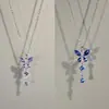 "Sueño de Mariposa Azul" Collar con Borla de Mariposa de Circonita Azul Brillante, Fresco y Lujoso, Cadena Versátil para Clavícula