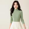 Yuyue Top de Manga Comprida de Lã de Seda de Amoreira Feminino Cor Sólida Emagrecimento Gola Semi-alta Amigável à Pele Confortável Versátil Camiseta Base Interna