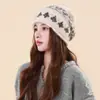 Gorro de lana jacquard con borde enrollado de punto Fair Isle para mujer, cálido gorro de lana para otoño e invierno, estilo retro coreano, hace que la cara se vea más pequeña