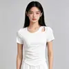 Camiseta de Manga Curta para Yoga Feminina Novo Design com Recortes e Franzidos Ajustada ao Corpo Valoriza a Silhueta Sexy Top para Treino