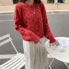 Estilo coreano estilo perezoso suave otoño e invierno Nuevo cuello redondo corto color liso trenzado grueso lana suéter jersey para mujer
