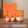 Olla portátil de cerámica kapok pintada a mano con LED en polvo con bolsa bordada para dos tazas, taza rápida portátil para viajes al aire libre