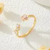Anel Aberto Flor Rosa Doce com Gotejamento de Óleo, Fashion e Requintado, Anel Versátil para o Dia a Dia, Anel para Dedo Indicador com Base de Cobre Banhada a Ouro Real