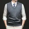 Colete de malha masculino, camisa base masculina, malha sem mangas com decote V slim fit para negócios, colete masculino, fornecimento direto da fábrica