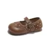 Zapatos Pequeños de Cuero Estilo Británico para Niñas Primavera y Otoño Nuevos Planos con Hebilla Simple Cuero Suave Cómodos Para Estudiantes de Primaria Combinación Uniforme Escolar Negro