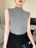 Camisola feminina de meia gola primavera e verão nova base de gola média justa preta sem mangas top de malha estilo