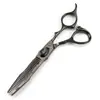Tesoura de Cabeleireiro Fj--21 de 6,0 polegadas Personalizada Black Damascus Estilo Espada Dupla Plana