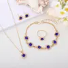 Joyería de Cristal Europea y Americana Transfronteriza Amor Corazón de Melocotón Moda Collar Pendientes Anillo Pulsera Juego de Cuatro Piezas Venta al por Mayor