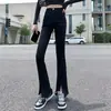 Jeans de mujer de cintura alta, cropped, corte holgado, nuevo estilo coreano para primavera y otoño, adelgazantes, versátiles, de pierna ancha, ligeramente acampanados, pantalones blancos