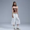 YECHUAN # Jeans blancos cropped para mujer, nuevo estilo callejero de verano, pantalones holgados de pierna ancha, pantalones casuales rectos adelgazantes