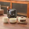 Juego de té de viaje de cristal Tang Song Guan Shan, juego completo de tazas cerámicas portátiles de servicio rápido para uso en exteriores