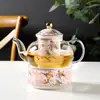 Juego de Taza y Platillo de Porcelana de Hueso de Alta Calidad para Café y Té de Frutas para Uso Doméstico, Estilo Inglés Vintage, Tetera de Vidrio de Alta Estética Calentada con Vela