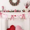 Lindo Adorno de San Valentín con Forma de Corazón, Encaje de Cuadros y Lazo, Pancarta con Lazo de Cuadros Rojos y Rosas