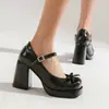 Zapatos de charol para mujer 2026, bloques de color, suela gruesa, tacón ultra alto, tallas 40-45, con lazo, estilo Mary Jane, estilo universitario