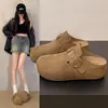 Mules fechadas de bico fechado com fivela pequena para mulheres, novo modelo 2026 slip-on chinelos preguiçosos de sola grossa, sapatos mule