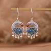 Colgante de plata S925 con diseño de ciervo dorado de estilo nacional vintage, elegantes pendientes étnicos de fénix de plata, joyería de plata para mujer, regalo de traje