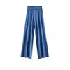 Pantalones de lana de pierna ancha para mujer para otoño e invierno, estilo casual y relajado, pantalones de punto de lana de pierna recta hasta el suelo