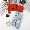 Conjunto de Tres Piezas para Niños y Niños de Edad Media: Sudadera de Manga Larga Otoñal de Nuevo Estilo Europeo y Americano más Camisola y Pantalones