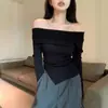 Camiseta Sexy de Manga Larga con Cuello de Una Línea Hombros Descubiertos para Chica Atractiva, Top para Mujer con Efecto Adelgazante, Estilo Pura Pasión, Camiseta Básica, Una Pieza, Envío Directo