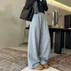 Calça Esportiva Loose Estilo Coreano Outono Inverno Sensação Preguiçosa Perna Larga Calça de Moletom Scythe Feminina Caimento Emagrecedor Cintura Alta Cordão Calça Casual