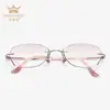 Gafas Wanjinbao para Mujer Sin Montura Corte Diamante Titanio Puro Estilo Coreano Borde con Incrustaciones de Diamante con Lentes Graduadas W763