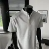 Camisa Polo Desconstruida Transfronteriza con Cuello Henry, Camiseta de Manga Corta para Hombre, Marca de Tendencia Estilo Americano de Verano, Manga Media Holgada