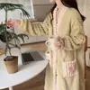 Pijama de Vellón Coral para Mujer Invierno Grueso Ropa Exterior Lindo Franela Ropa para el Hogar Traje Cárdigan Largo Holgado a la Moda
