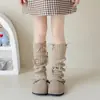 Calcetines para Niños Estilo Otoño e Invierno Calcetines Apilados Calcetines de Lana Tejidos para Niñas de Media Pantorrilla Lolita Cubrecalcetines Gruesos Cálidos