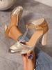 Sandalias de Tacón Alto Cerradas de Bloques de Color para Mujer de Comercio Exterior Europeo y Americano, Nuevas Sandalias de Moda Transfronterizas con Punta Redonda, Correa en T y Tacón Grueso, Tallas Grandes