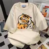 Camiseta de Marca Moderna con Estampado Divertido de Animales Estilo Japonés Verano Nuevo Casual Holgada Versátil Top para Pareja Ins