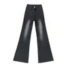 Jeans micro-flare negro-gris para mujer 2026 nuevo estilo de talle alto ajustados versátiles pierna recta no se pegan a las piernas pantalones acampanados petite