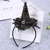 Diadema Decorada con Sombrero de Bruja Puntiagudo para Fiesta de Fantasmas, Diadema de Encaje con Lazo y Sombrero de Bruja