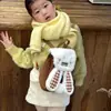 Mochila Infantil de Nuevo Estilo, Linda Mochila Escolar de Peluche a Cuadros con Orejas de Conejo para Estudiantes, Elegante Mochila con Cordón para Niños y Niñas, Moderna