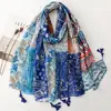 Bufanda Estampada de Patchwork Bohemio, Paisley y Borlas, Estilo Étnico, Shawl de Seda para Vacaciones en la Playa para Mujeres