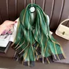 Nuevo Bufanda de Rayas Ajustadas con Hilo Dorado de Seda Imitación para Mujer, Moda Transfronteriza Versátil Bufanda Dorada de Seda con Chal Decorativo
