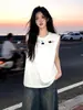 Camiseta deportiva sin mangas de diseño estilo americano con estampado de gato, camiseta de algodón puro, top versátil de longitud media para pareja de verano